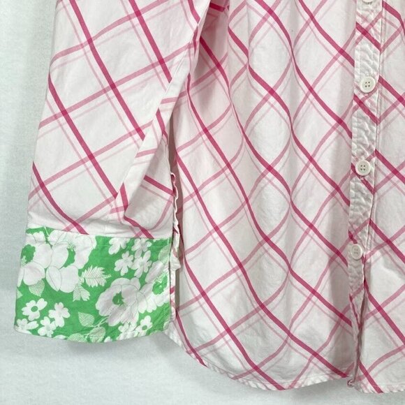 🔥 3/$15 🔥Izod Button Down Shirt Floral Cuffs Lightweight Preppy Boho Grandma L - Picture 2 of 6
